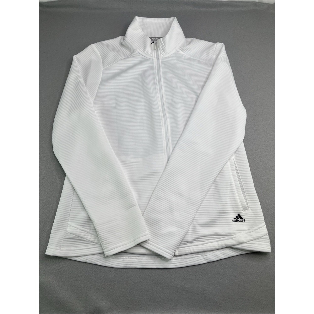 Adidas Golf Womens Large White Textured Full Zip Jacket Coat Lightweight